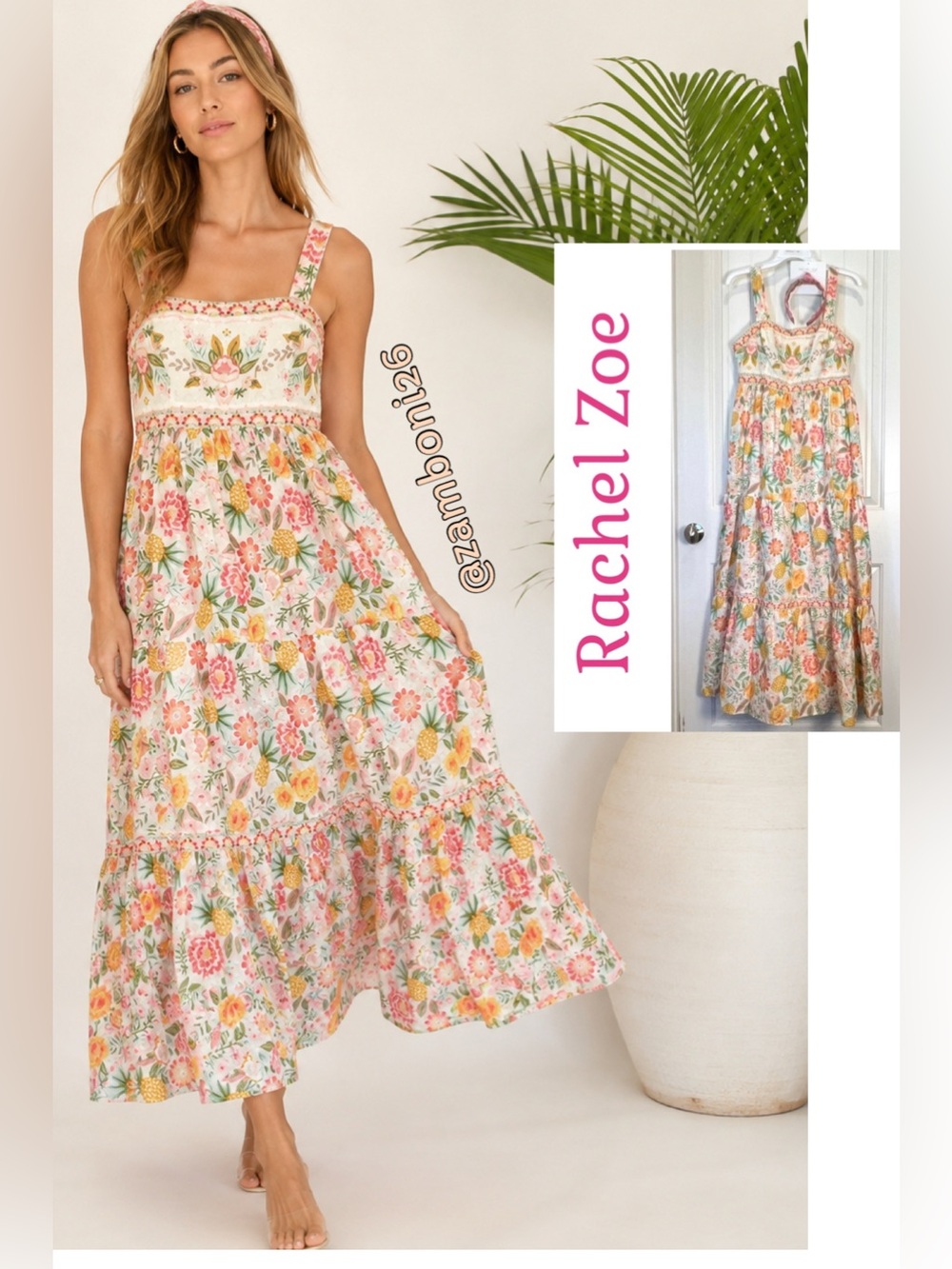 NWT Rachel Zoe Embroidered Floral Pineapple Maxi Dress Sz 10. Lined Side Zipper